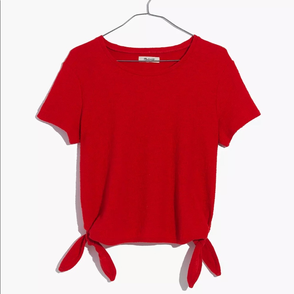 Madewell Texture & Thread Modern Side-Tie Red Textured Cloth T-Shirt Waist tie